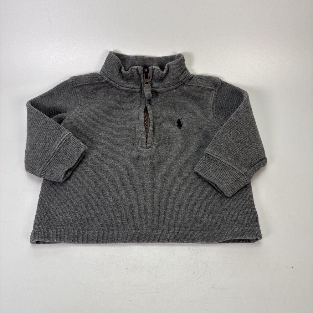 Polo Ralph Lauren Gray Blue Pony Half Zip Pullover Sweater Sweatshirt Size 12M